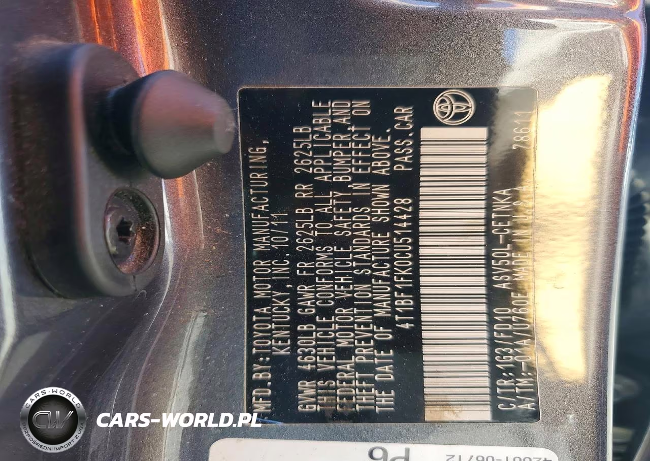 2012 Toyota Camry Le VIN:4T1BF1FK0CU514428 - 12