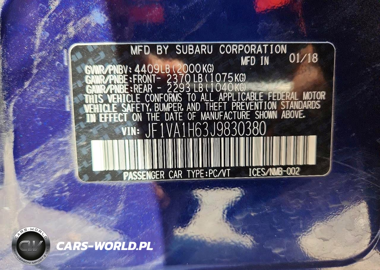 2018 Subaru Wrx Limited VIN:JF1VA1H63J9830380 - 13