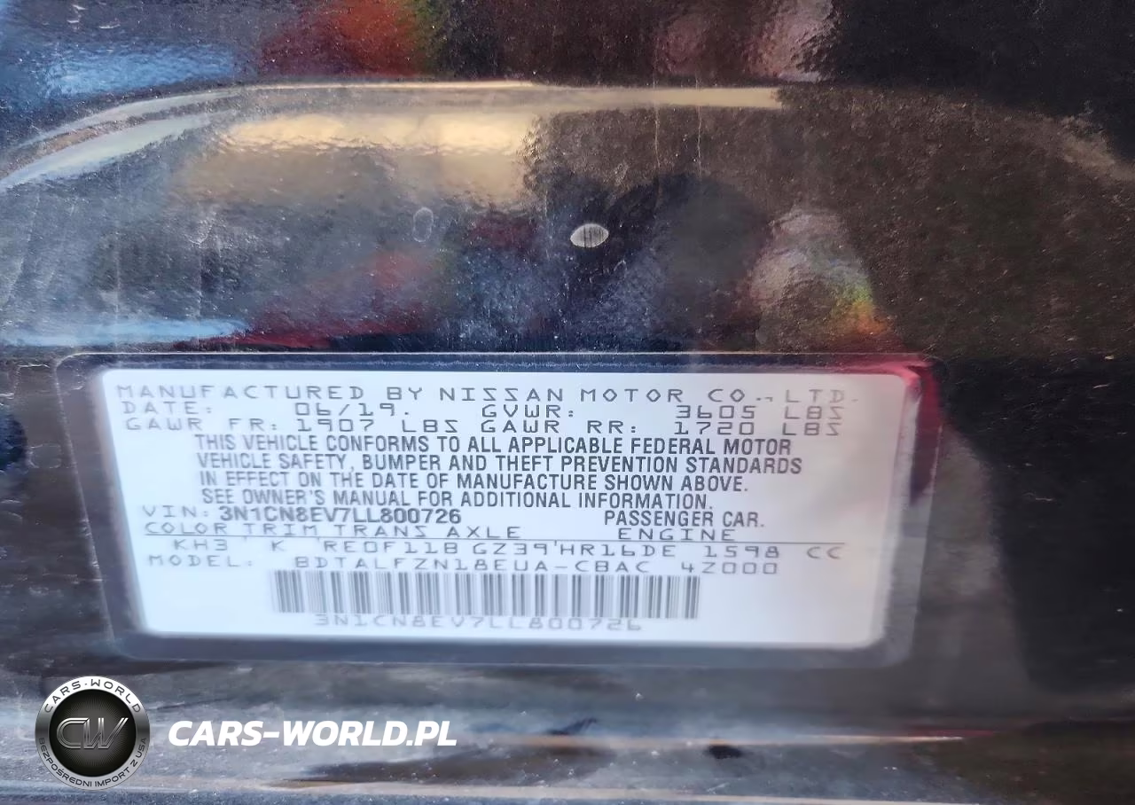 2020 Nissan Versa Sv VIN:3N1CN8EV7LL800726 - 12