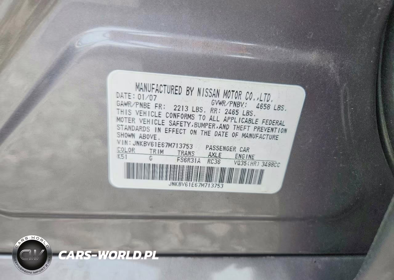 2007 Infiniti G35 Base VIN:JNKBV61E67M713753 - 12