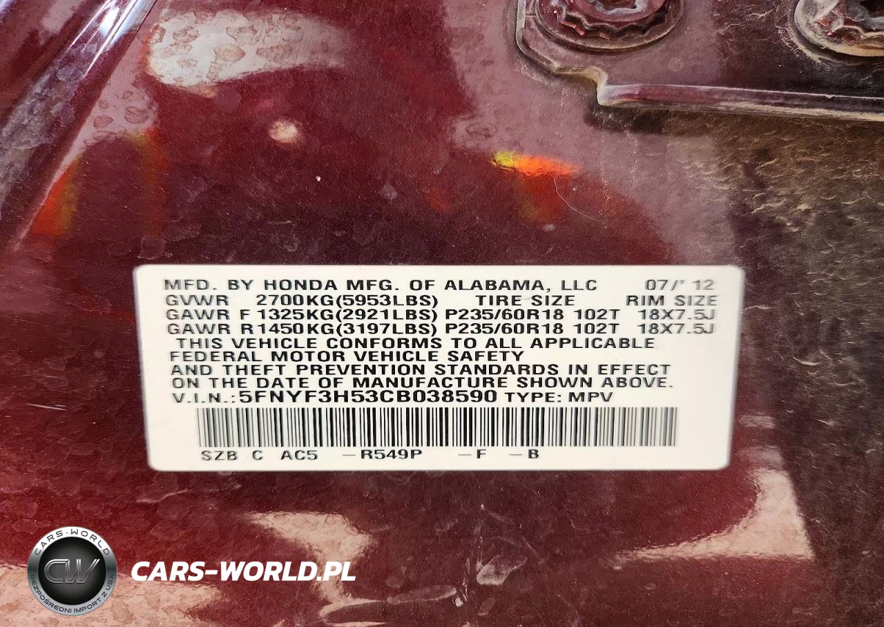 2012 Honda Pilot Exl VIN:5FNYF3H53CB038590 - 13