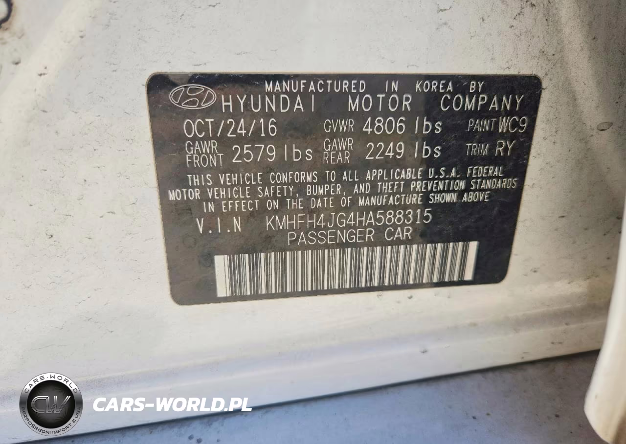 2017 Hyundai Azera Limited VIN:KMHFH4JG4HA588315 - 12