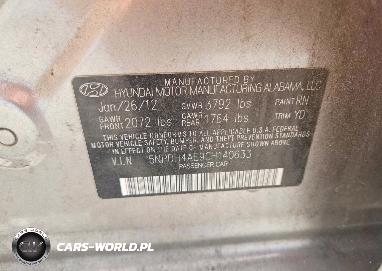 2012 Hyundai Elantra Gls VIN:5NPDH4AE9CH140633 - 12