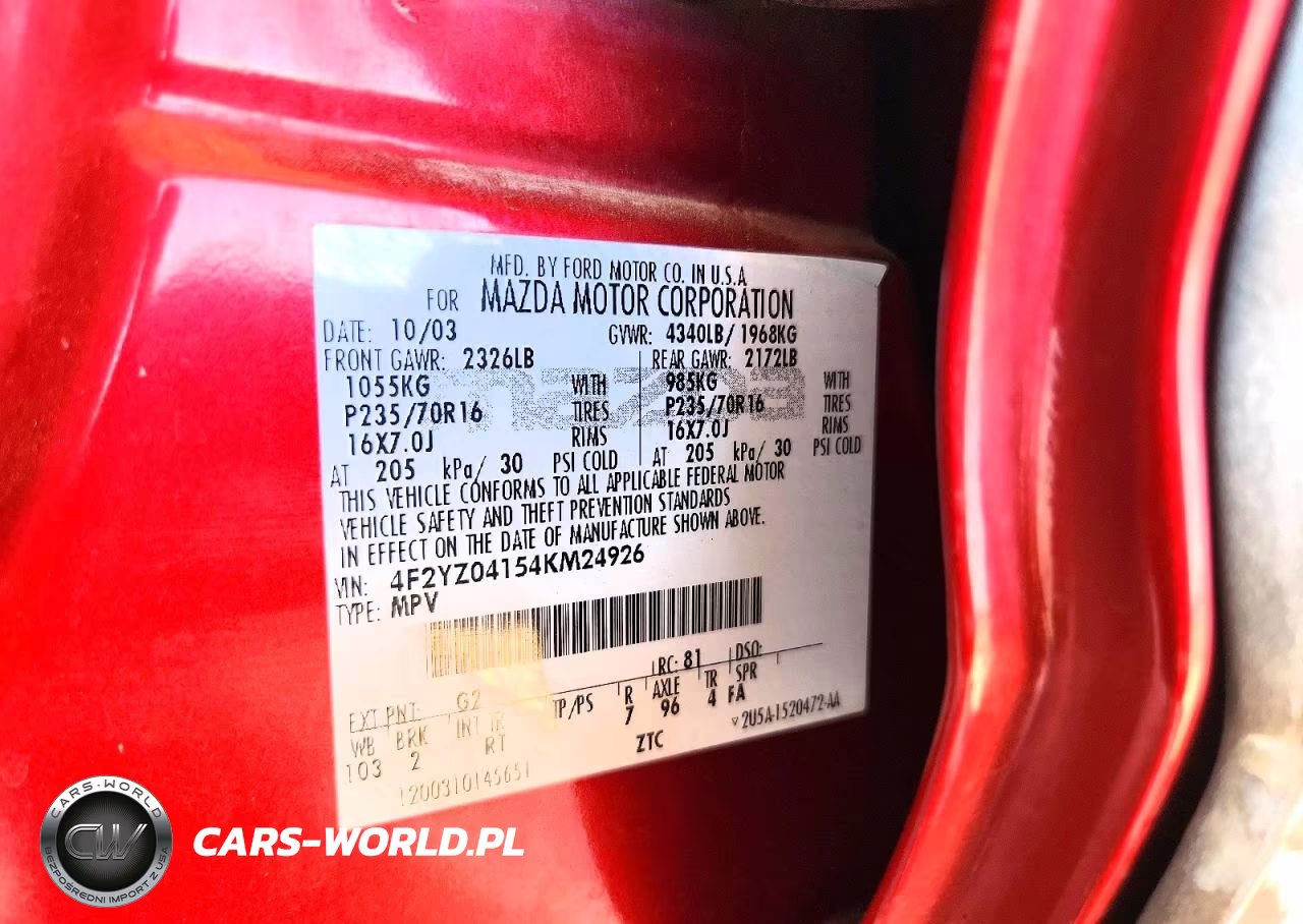 2004 Mazda Tribute Lx VIN:4F2YZ04154KM24926 - 13