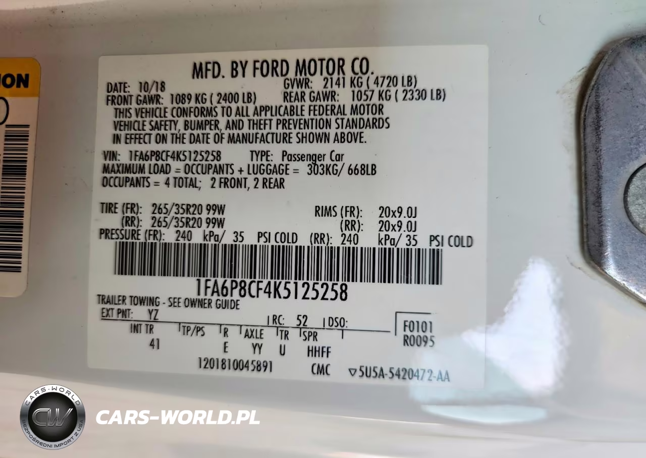 2019 Ford Mustang Gt VIN:1FA6P8CF4K5125258 - 12