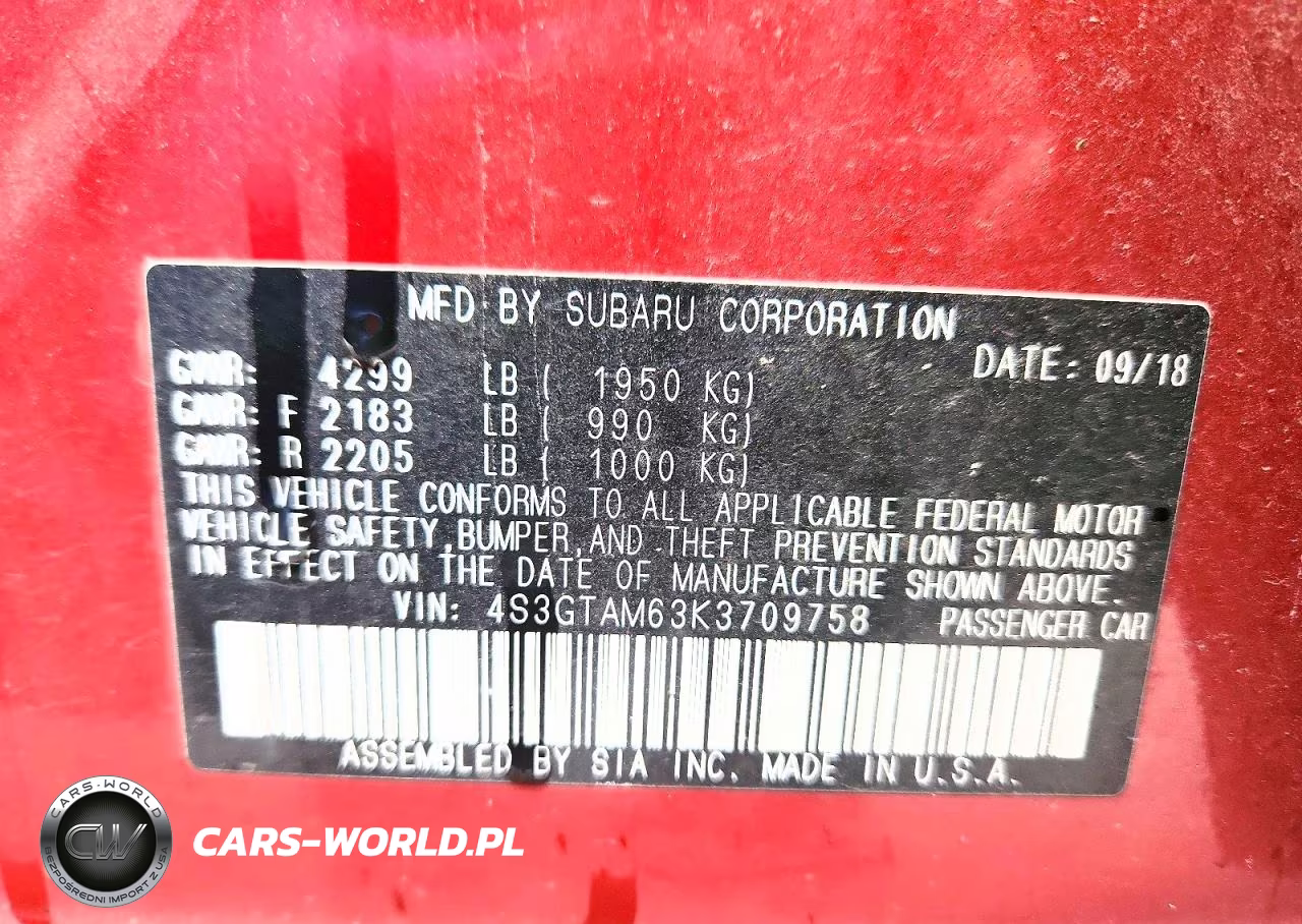 2019 Subaru Impreza Sport VIN:4S3GTAM63K3709758 - 12