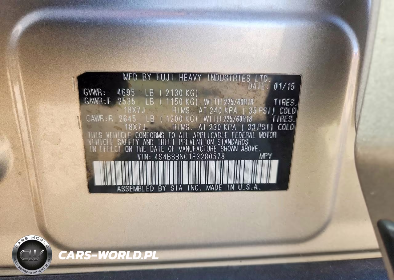 2015 Subaru Outback 2.5I Limited VIN:4S4BSBNC1F3280578 - 13