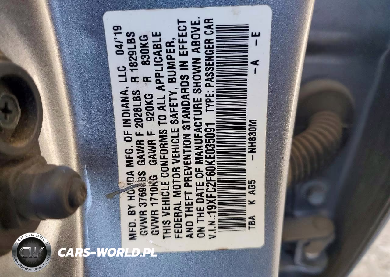 2019 Honda Civic Lx VIN:19XFC2F60KE035091 - 12