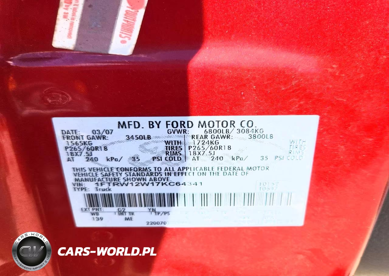 2007 Ford F150 Supercrew VIN:1FTRW12W17KC64341 - 12