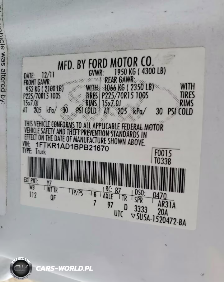 2011 Ford Ranger VIN:1FTKR1AD1BPB21670 - 12