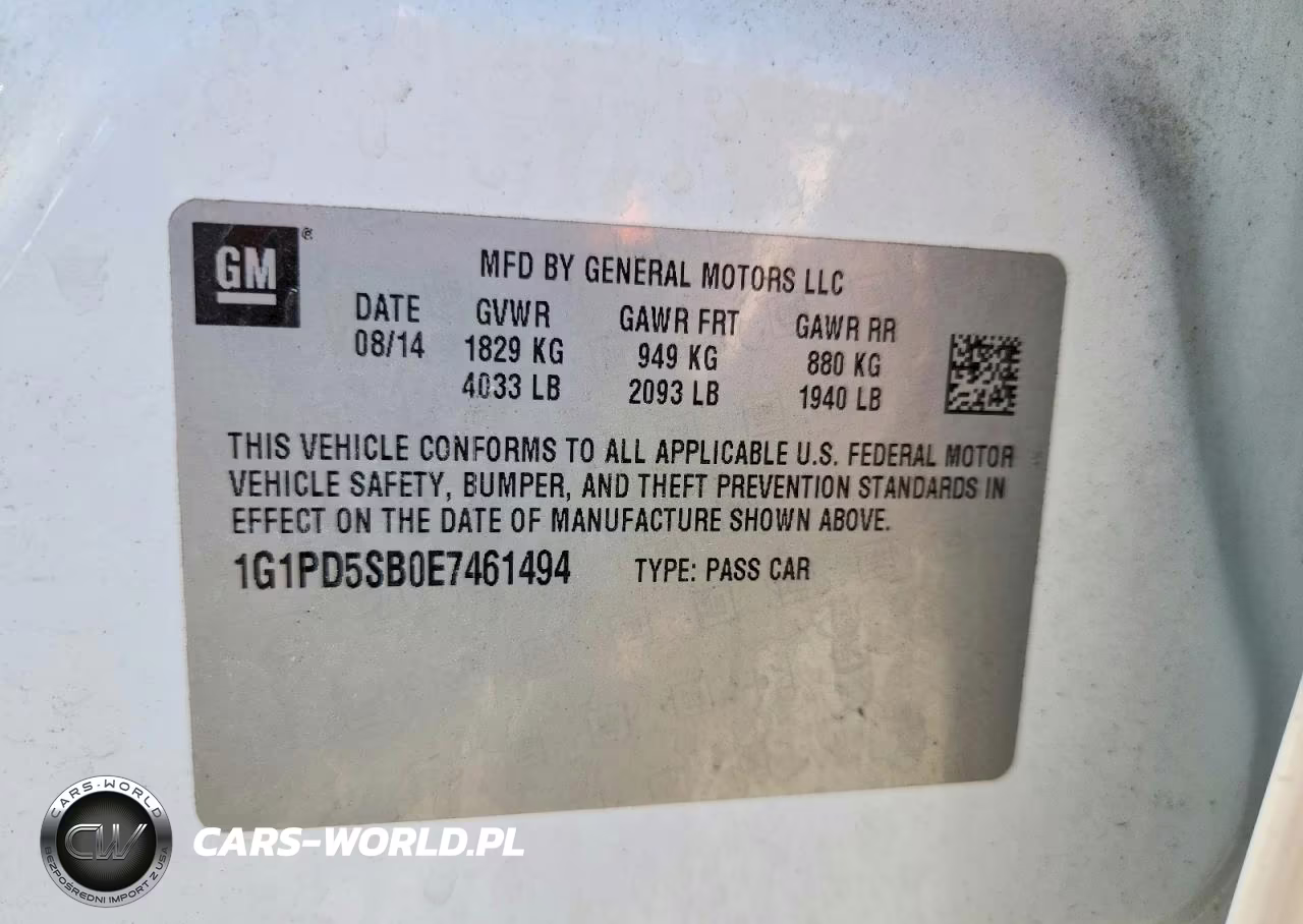 2014 Chevrolet Cruze Lt VIN:1G1PD5SB0E7461494 - 12
