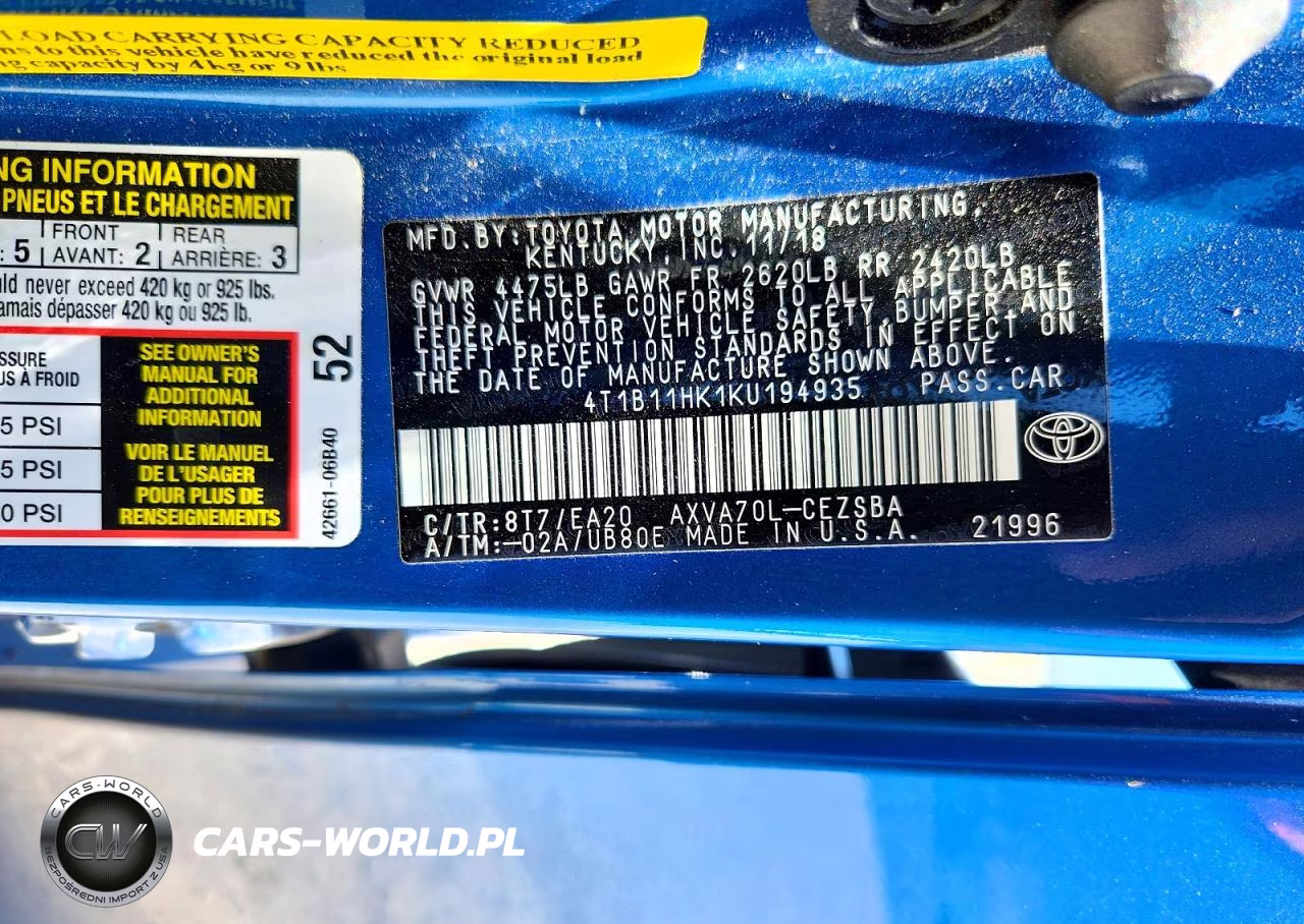 2019 Toyota Camry Se VIN:4T1B11HK1KU194935 - 12