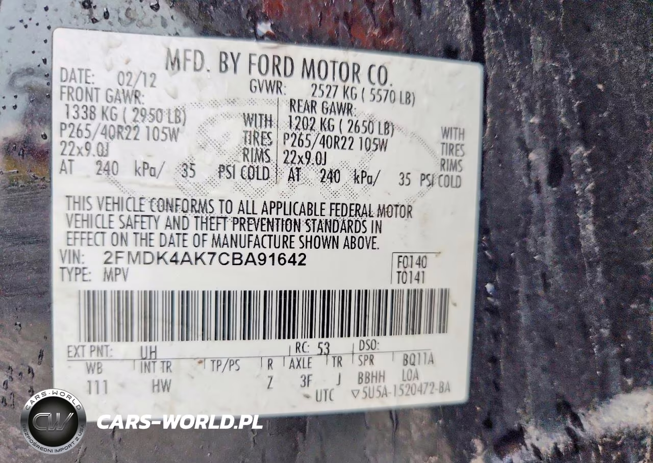 2012 Ford Edge Sport VIN:2FMDK4AK7CBA91642 - 12