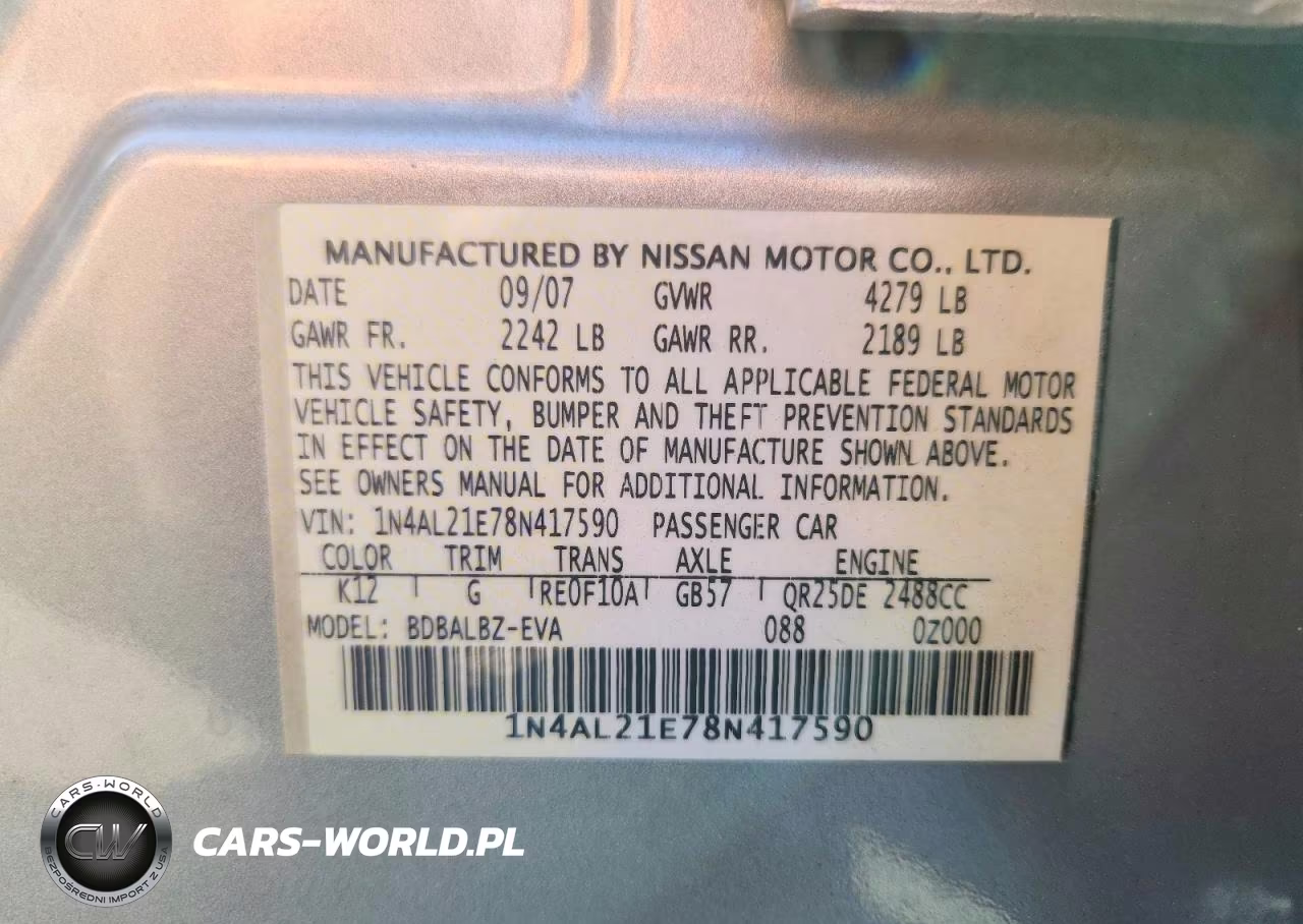 2008 Nissan Altima 2.5 VIN:1N4AL21E78N417590 - 13