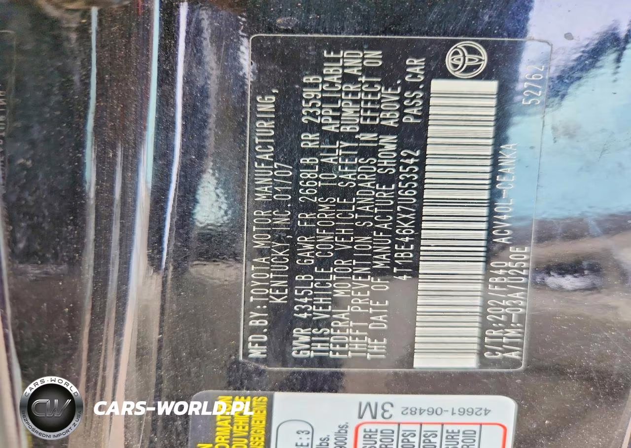 2007 Toyota Camry Le VIN:4T1BE46KX7U653542 - 12