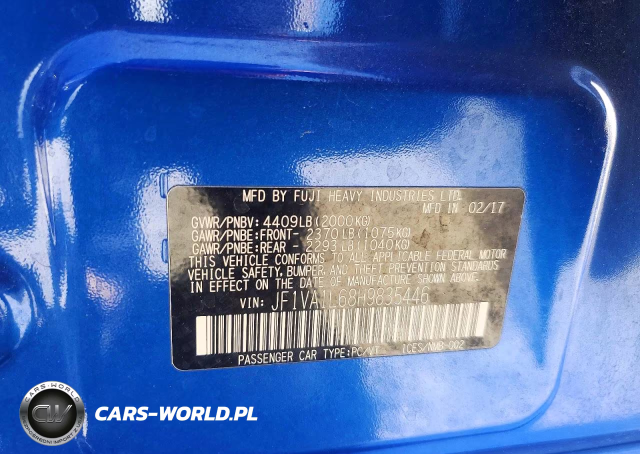 2017 Subaru Wrx Limited VIN:JF1VA1L68H9835446 - 12