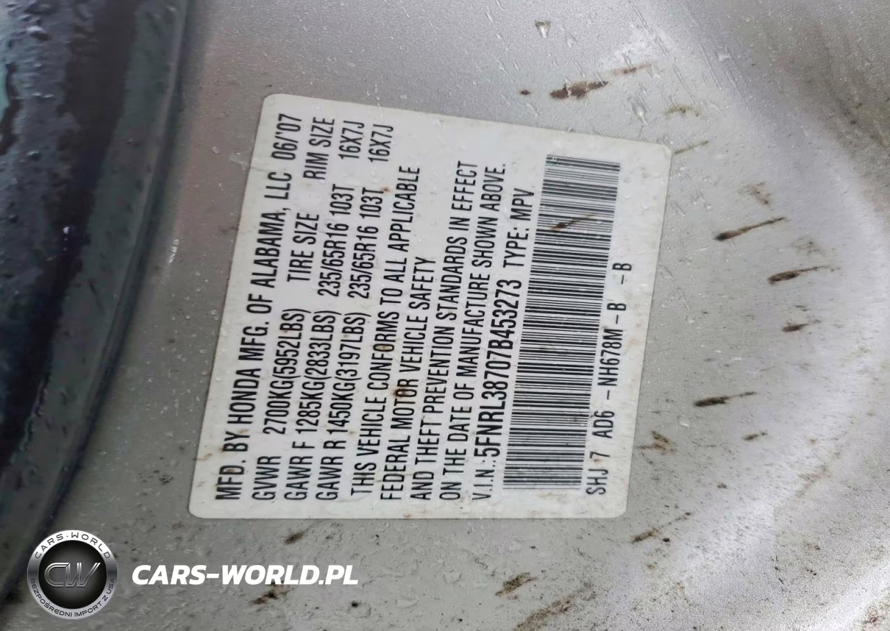 2007 Honda Odyssey Exl VIN:5FNRL38707B453273 - 13