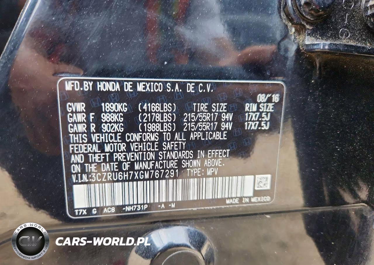 2016 Honda Hr-V Exl VIN:3CZRU6H7XGM767291 - 13