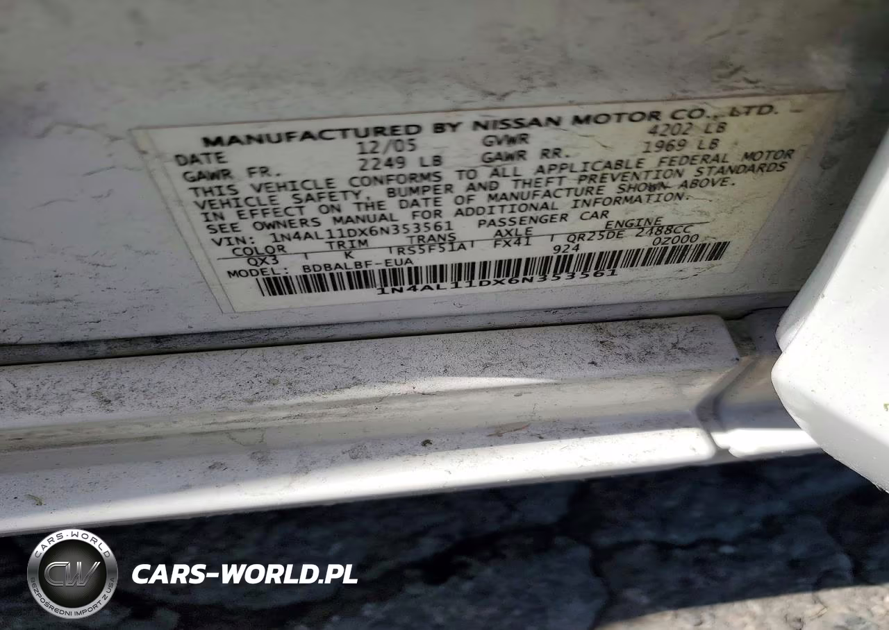 2006 Nissan Altima 2.5 VIN:1N4AL11DX6N353561 - 12