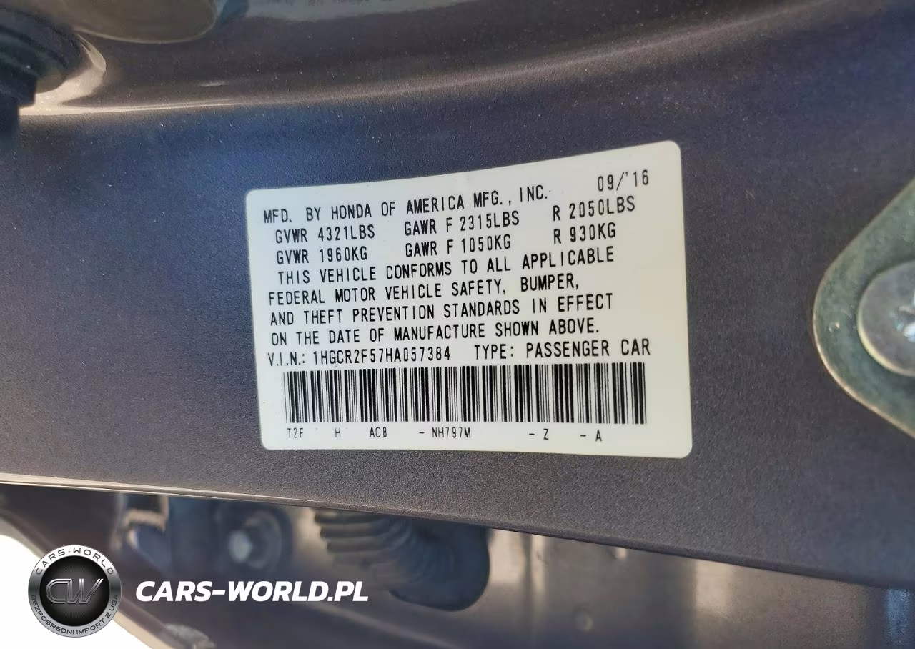 2017 Honda Accord Sport VIN:1HGCR2F57HA057384 - 12