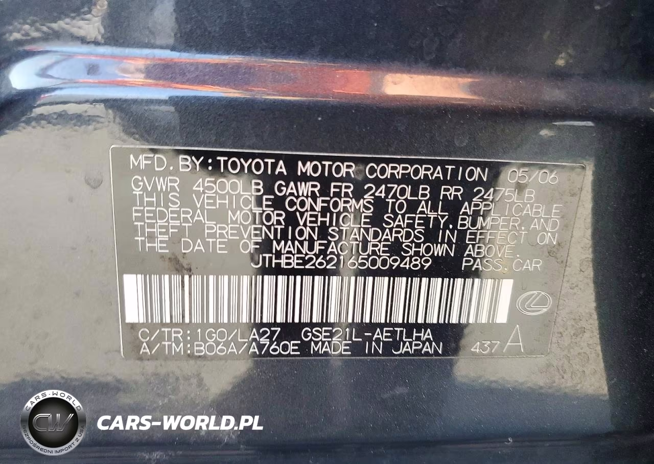 2006 Lexus Is 350 VIN:JTHBE262165009489 - 12
