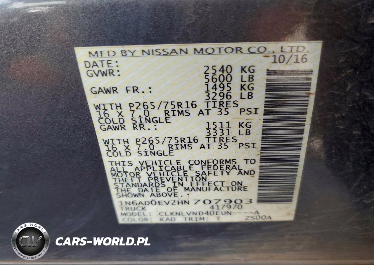 2017 Nissan Frontier Pro-4X VIN:1N6AD0EV2HN707903 - 12