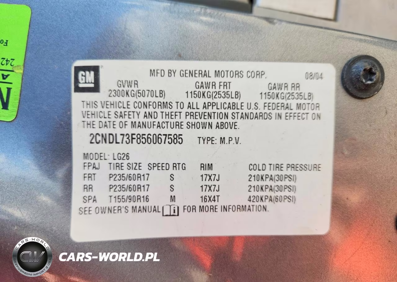 2005 Chevrolet Equinox Lt VIN:2CNDL73F856067585 - 12