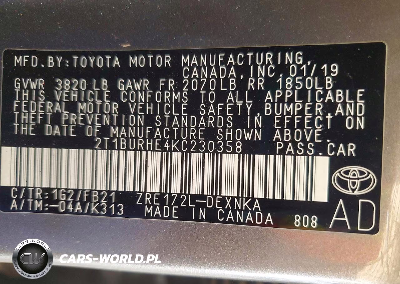 2019 Toyota Corolla Le VIN:2T1BURHE4KC230358 - 12
