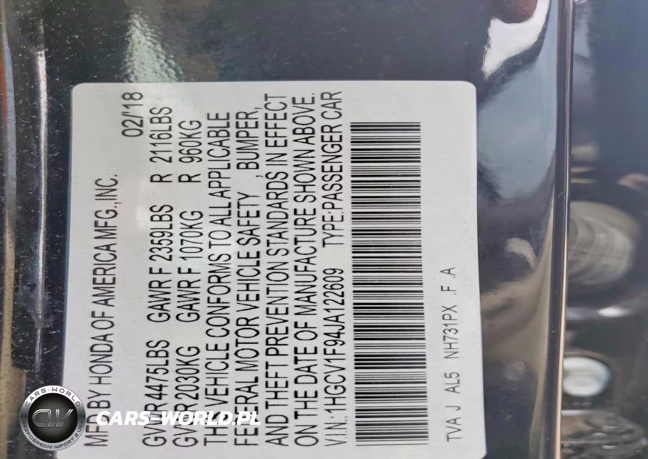 2018 Honda Accord Touring VIN:1HGCV1F94JA122609 - 13