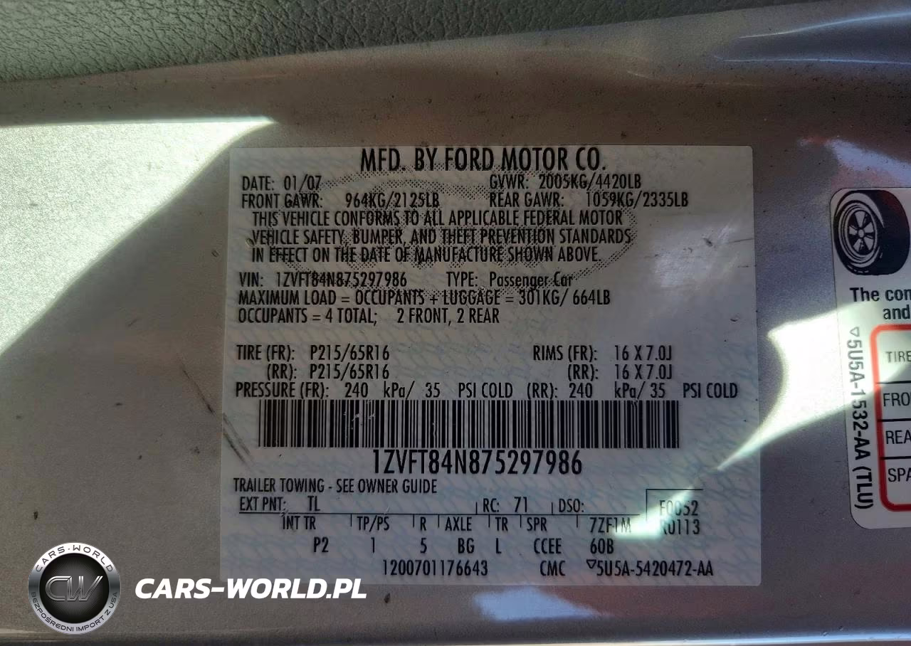 2007 Ford Mustang VIN:1ZVFT84N875297986 - 12