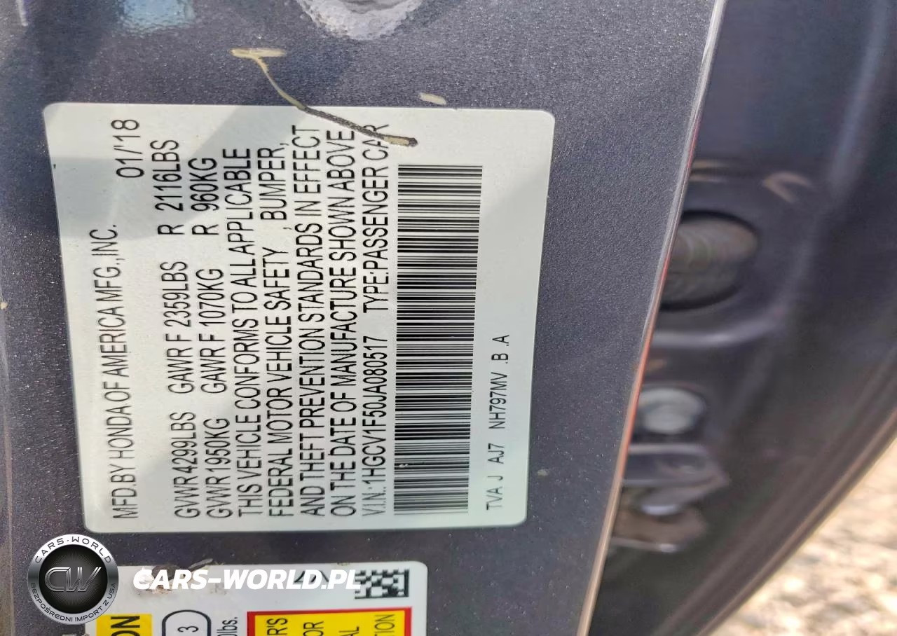 2018 Honda Accord Exl VIN:1HGCV1F50JA080517 - 12
