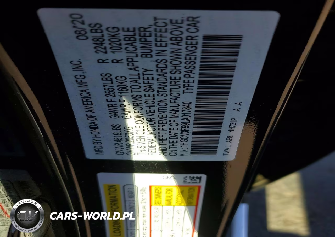 2020 Honda Accord Touring Hybrid VIN:1HGCV3F99LA017840 - 12