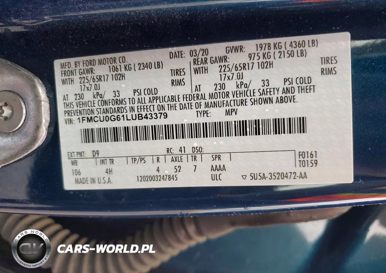 2020 Ford Escape Se VIN:1FMCU0G61LUB43379 - 13