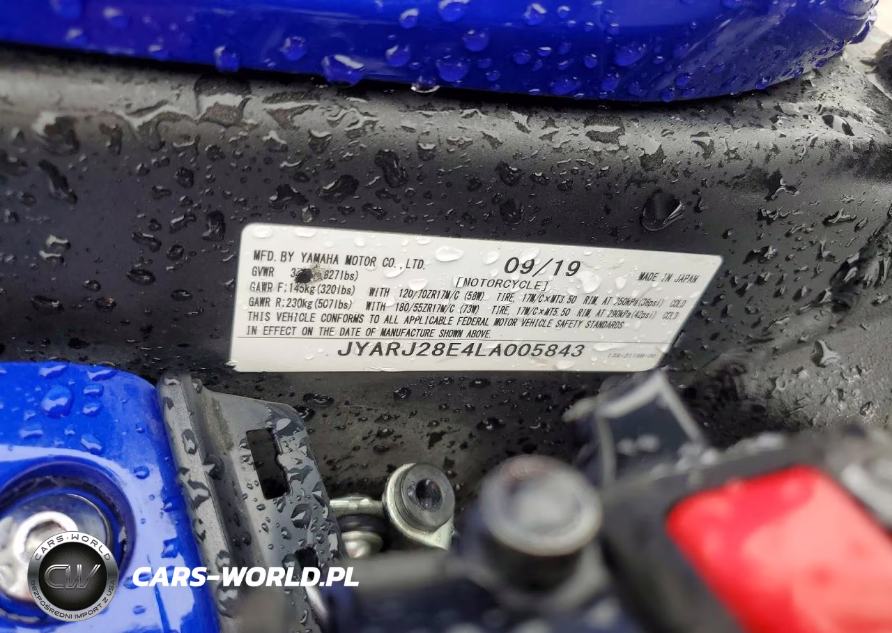 2020 Yamaha Yzfr6 VIN:JYARJ28E4LA005843 - 8