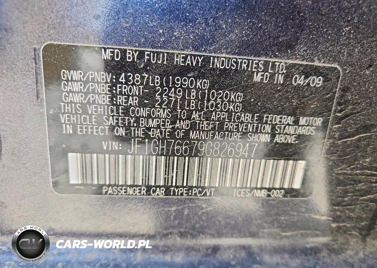 2009 Subaru Impreza Wrx VIN:JF1GH76679G826947 - 12