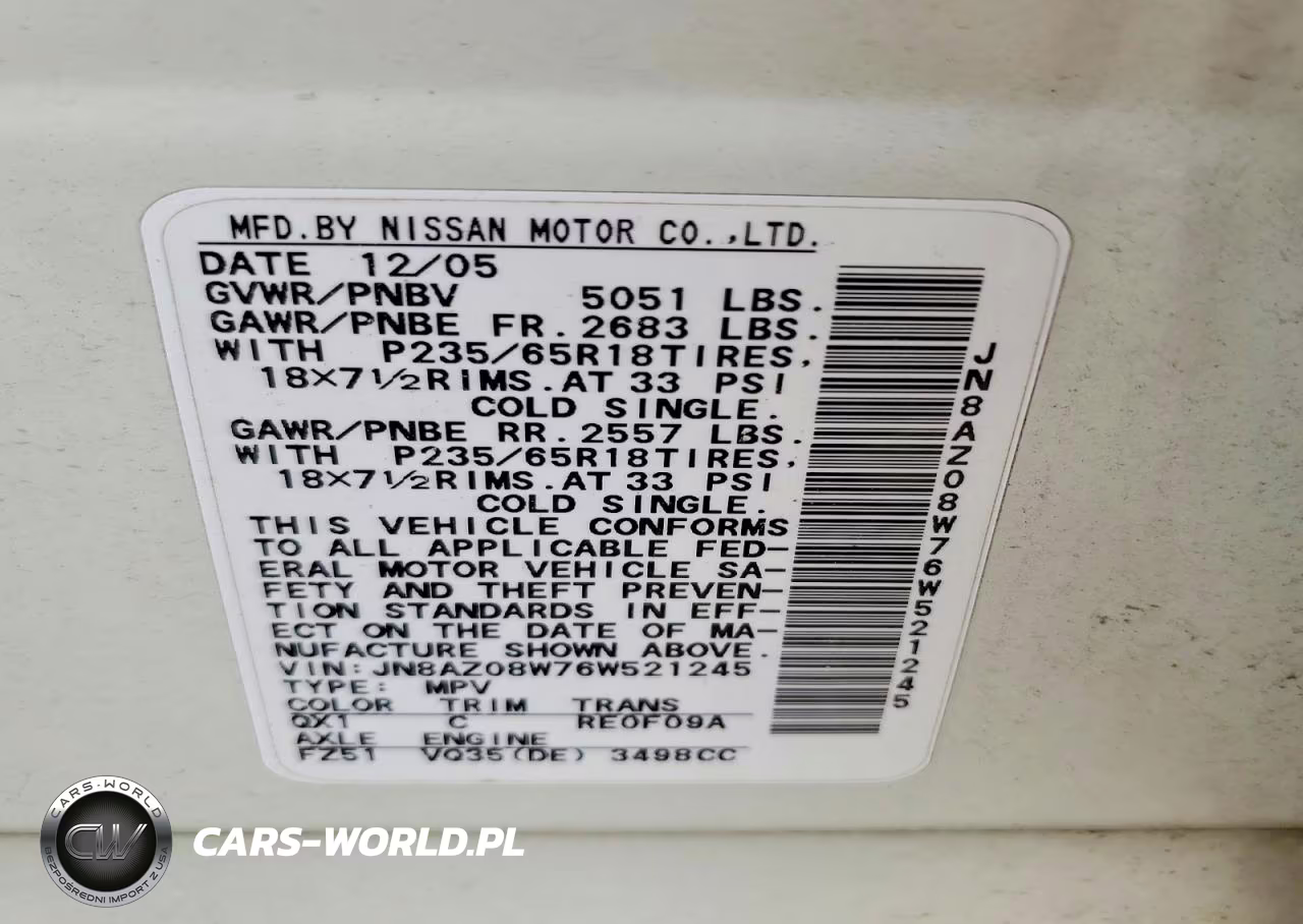 2006 Nissan Murano S VIN:JN8AZ08W76W521245 - 13