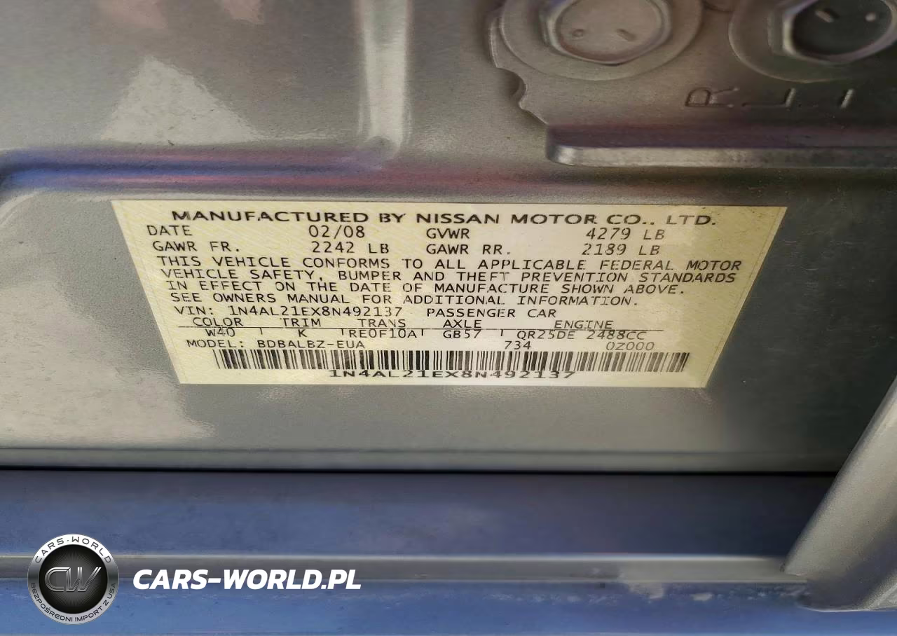 2008 Nissan Altima 2.5 VIN:1N4AL21EX8N492137 - 12