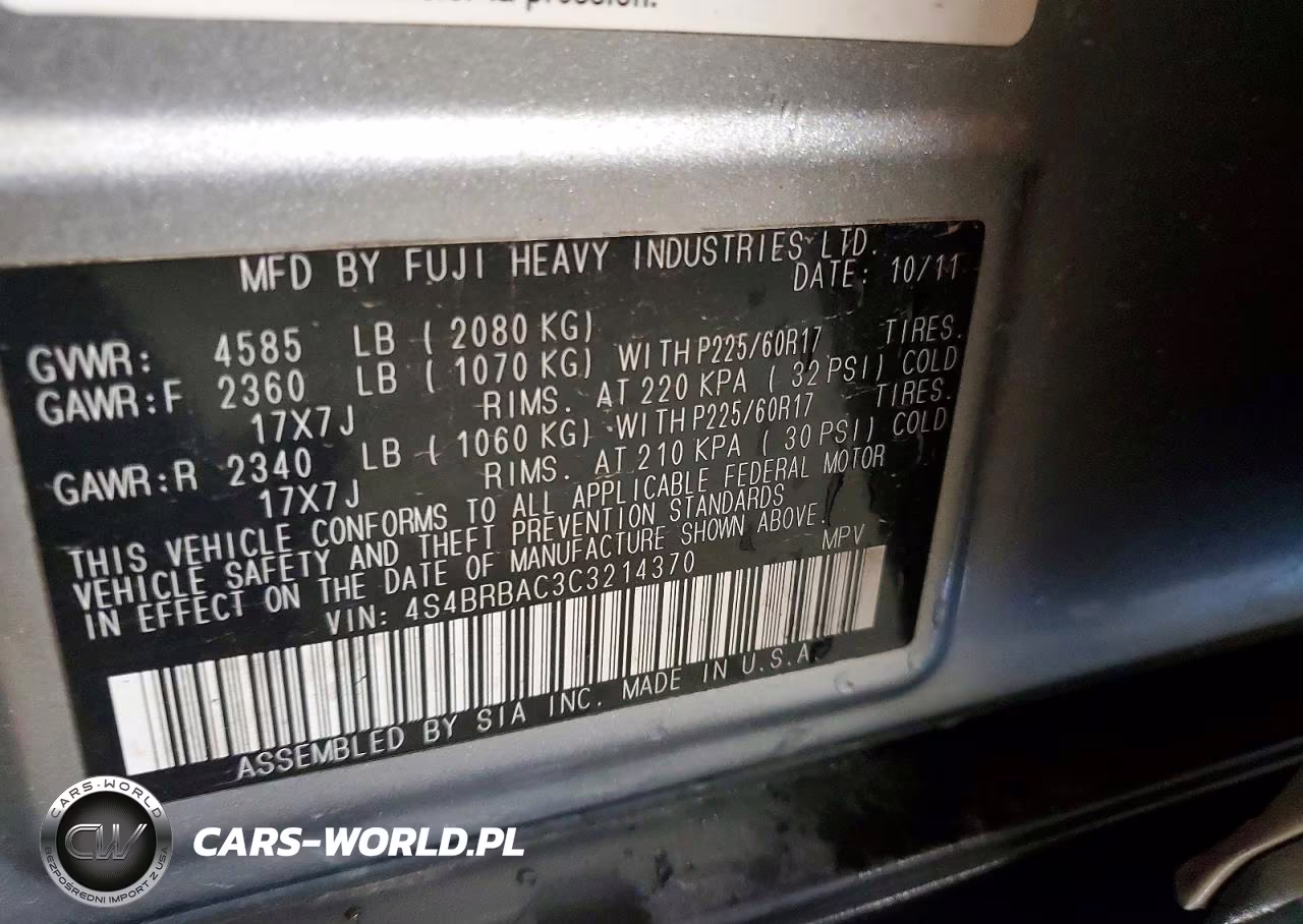 2012 Subaru Outback 2.5I VIN:4S4BRBAC3C3214370 - 13