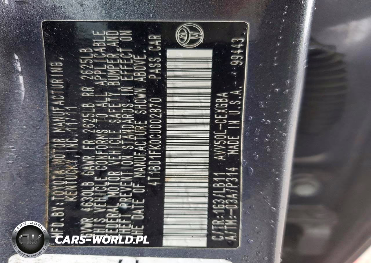 2012 Toyota Camry Hybrid Xle VIN:4T1BD1FK0CU002870 - 12