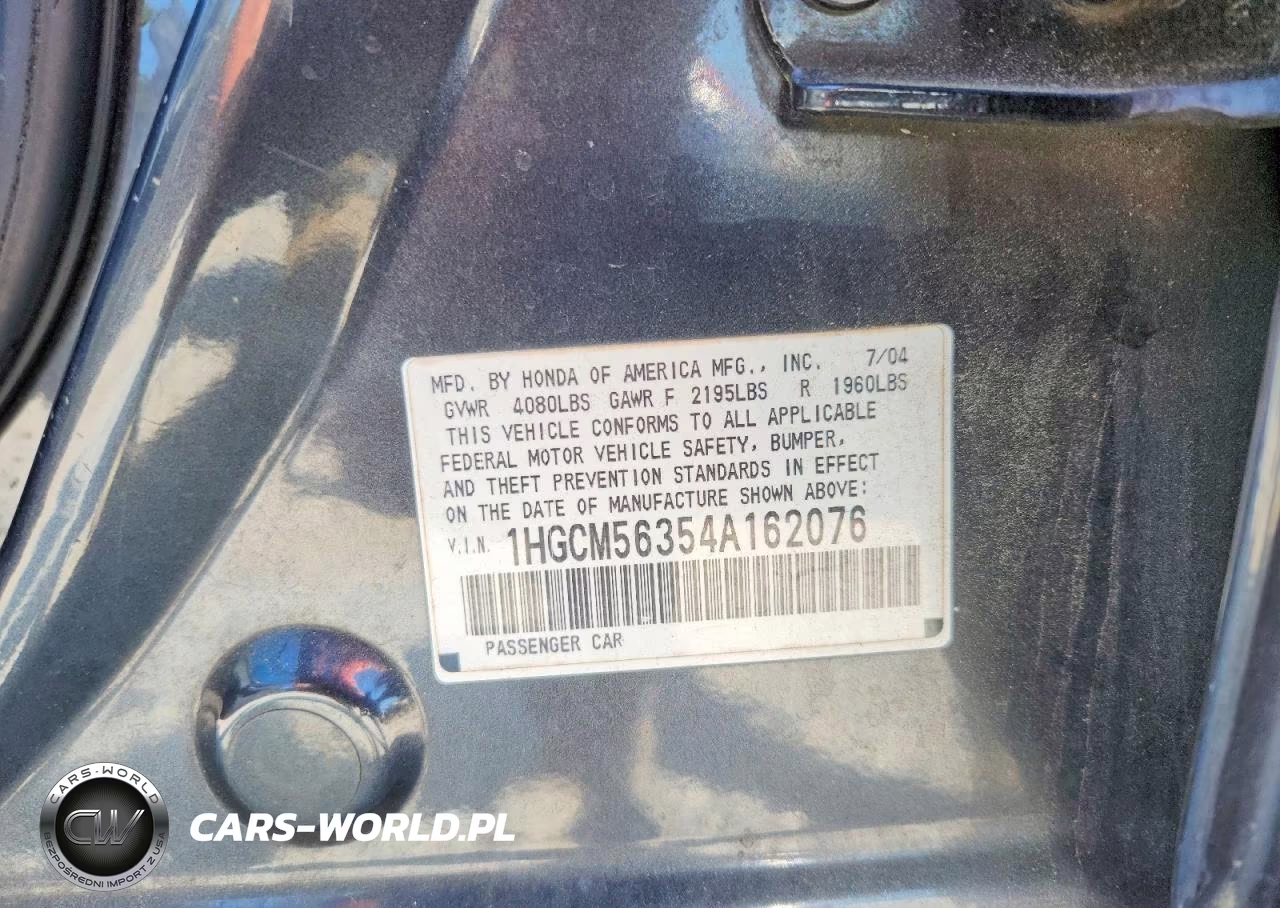 2004 Honda Accord Lx VIN:1HGCM56354A162076 - 12