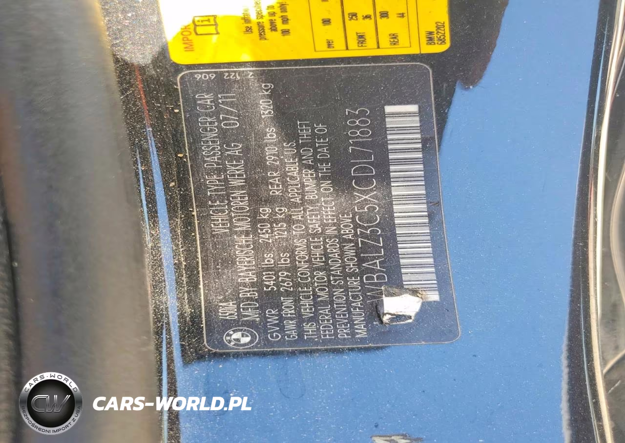 2012 BMW 650 I VIN:WBALZ3C5XCDL71883 - 13