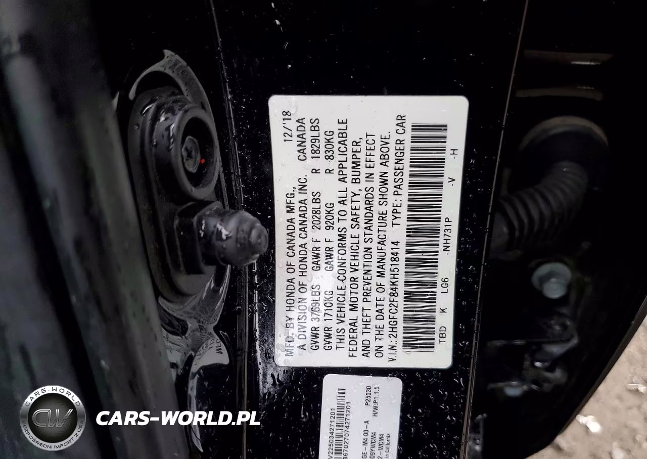 2019 Honda Civic Sport VIN:2HGFC2F84KH518414 - 12