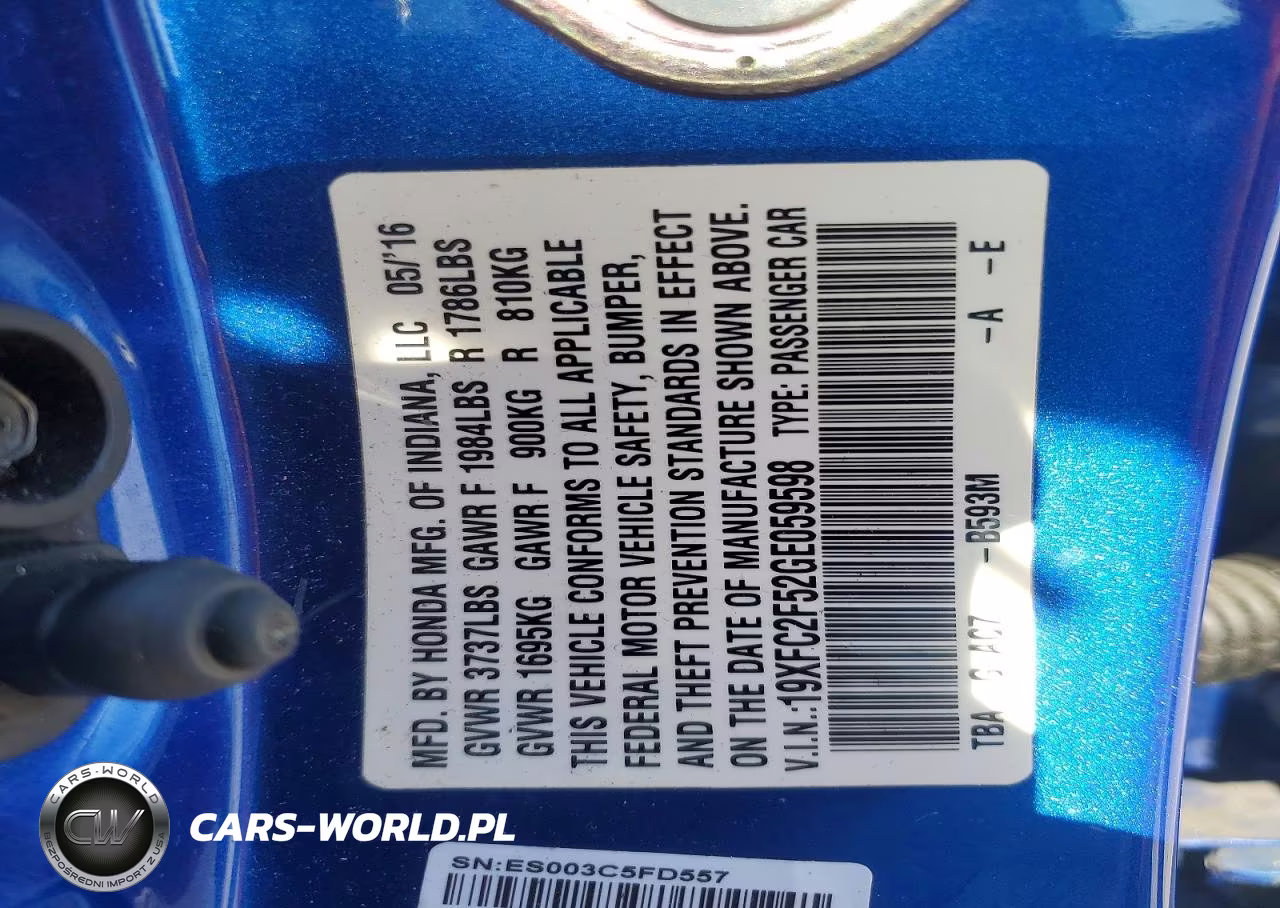 2016 Honda Civic Lx VIN:19XFC2F52GE059598 - 13