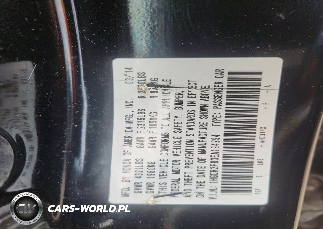 2014 Honda Accord Exl VIN:1HGCR2F83EA194294 - 12