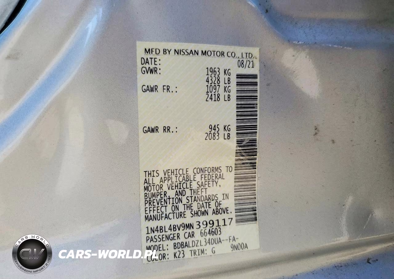 2021 Nissan Altima S VIN:1N4BL4BV9MN399117 - 12