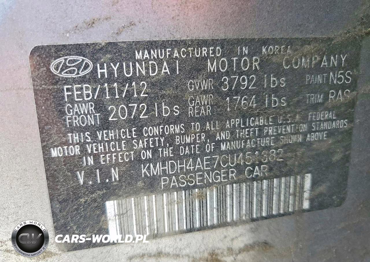 2012 Hyundai Elantra Gls VIN:KMHDH4AE7CU451382 - 12