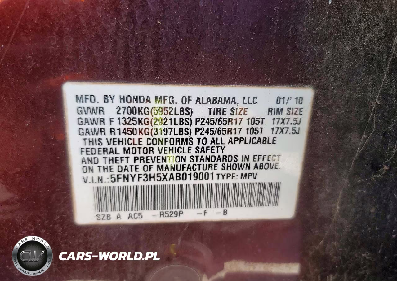 2010 Honda Pilot Exl VIN:5FNYF3H5XAB019001 - 13