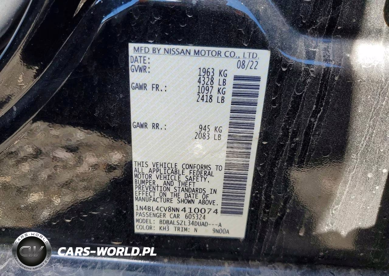 2022 Nissan Altima Sr VIN:1N4BL4CV8NN410074 - 12