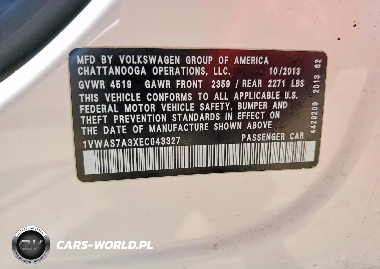 2014 Volkswagen Passat S VIN:1VWAS7A3XEC043327 - 12