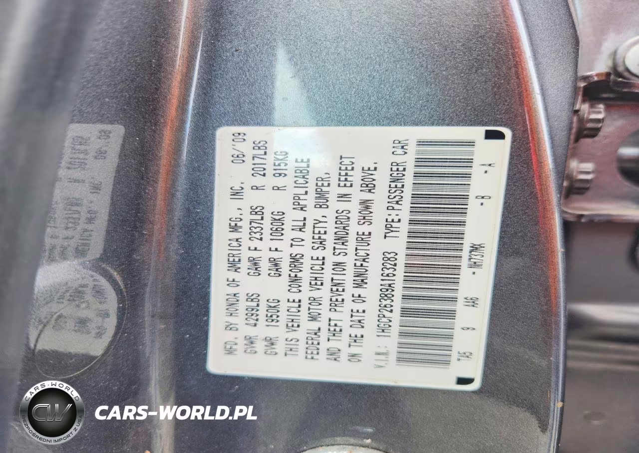 2009 Honda Accord Lx VIN:1HGCP26389A163283 - 12